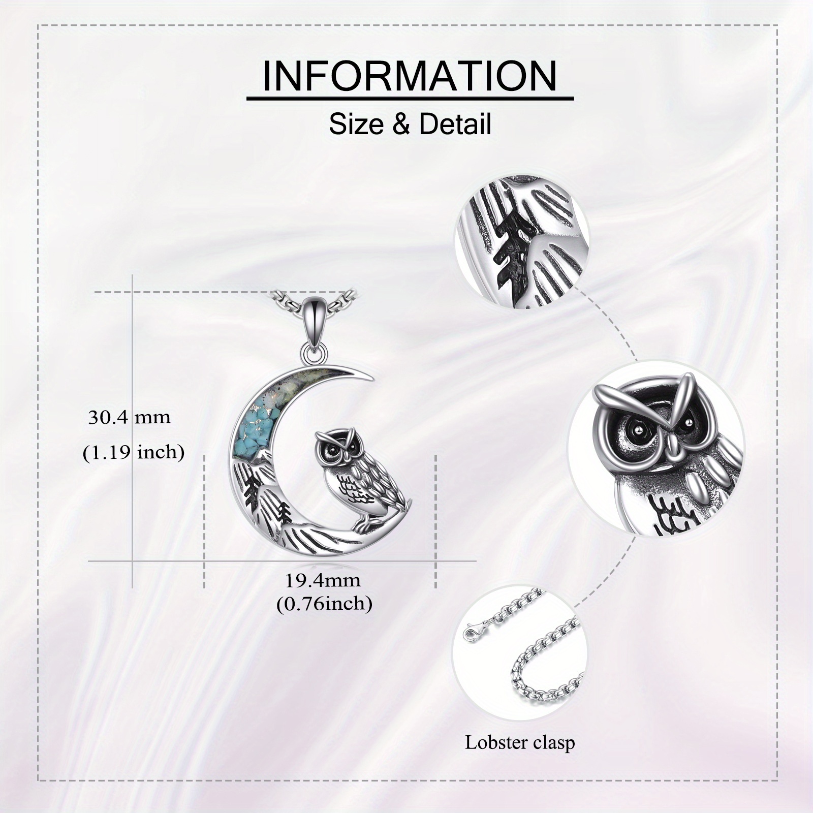 925 Sterling Silver Owl Crescent Moon Pendant Necklace